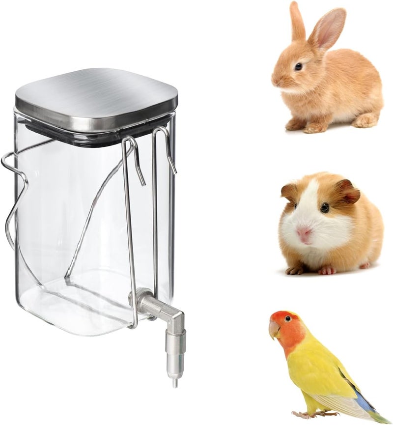 HardcorePet Premium Stainless Steel & Glass Pet Water Bottle - Firing Pin No-Drip Dispenser for Rabbits/Parrots/Rodents | 3 Size Options with Universal Cage Mount (600ml) - Image 1